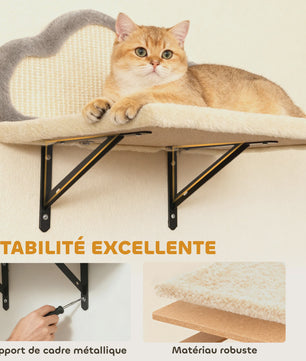 PawHut Wandmeubel voor Katten: 6-delige set met klimboom, hangmat en krabpaal