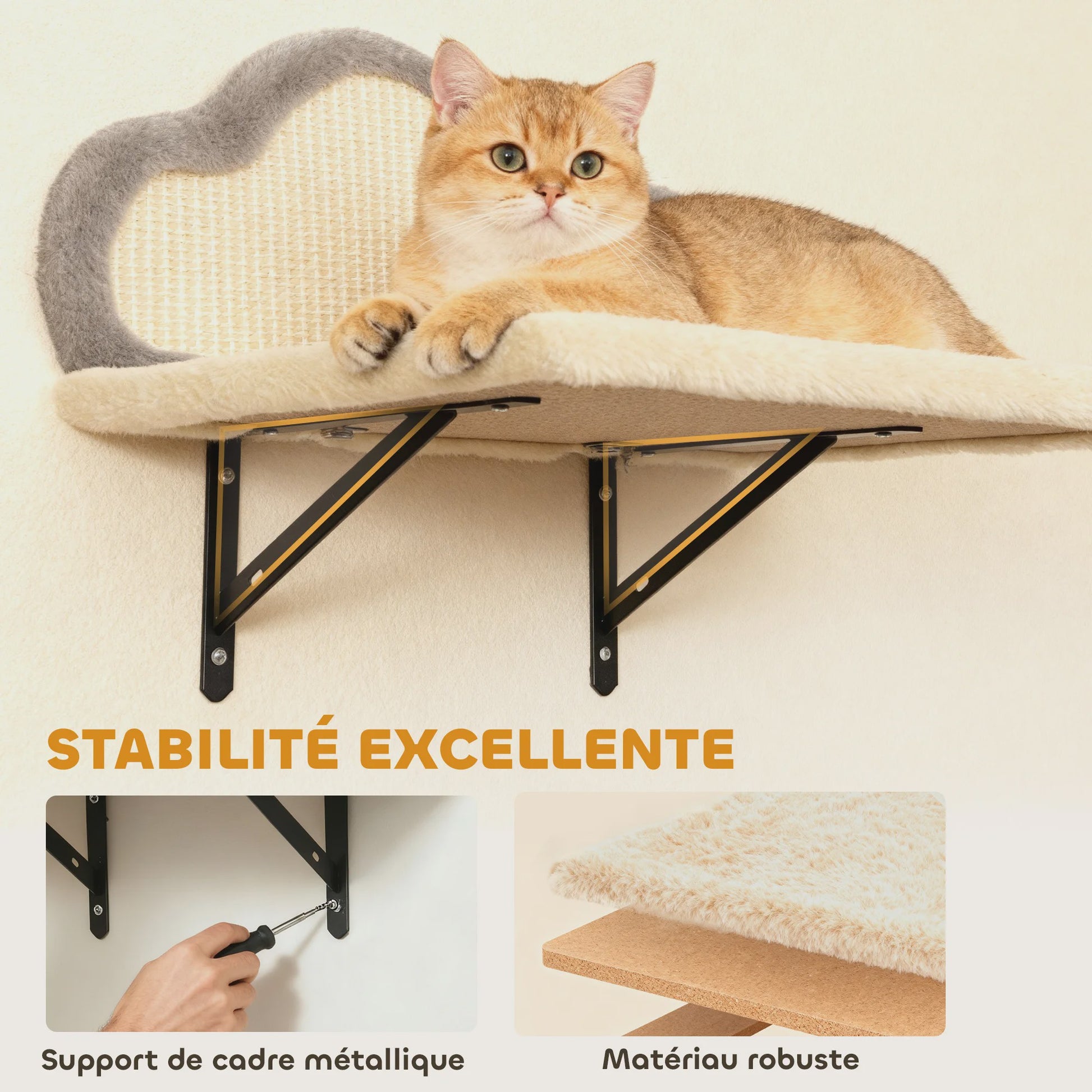 PawHut Wandmeubel voor Katten: 6-delige set met klimboom, hangmat en krabpaal