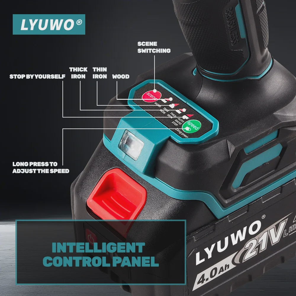 LYUWO Krachtige Accu Klopboormachine: Borstelloos, 3300RPM, 4-Snelheden, LED, Vrouwvriendelijk