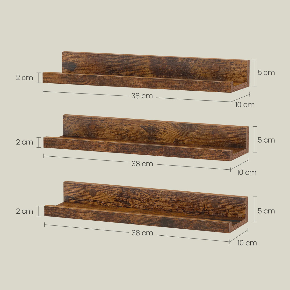 Set van 3 Wandplanken 38cm - Zwevend & Sfeervol Houtdesign