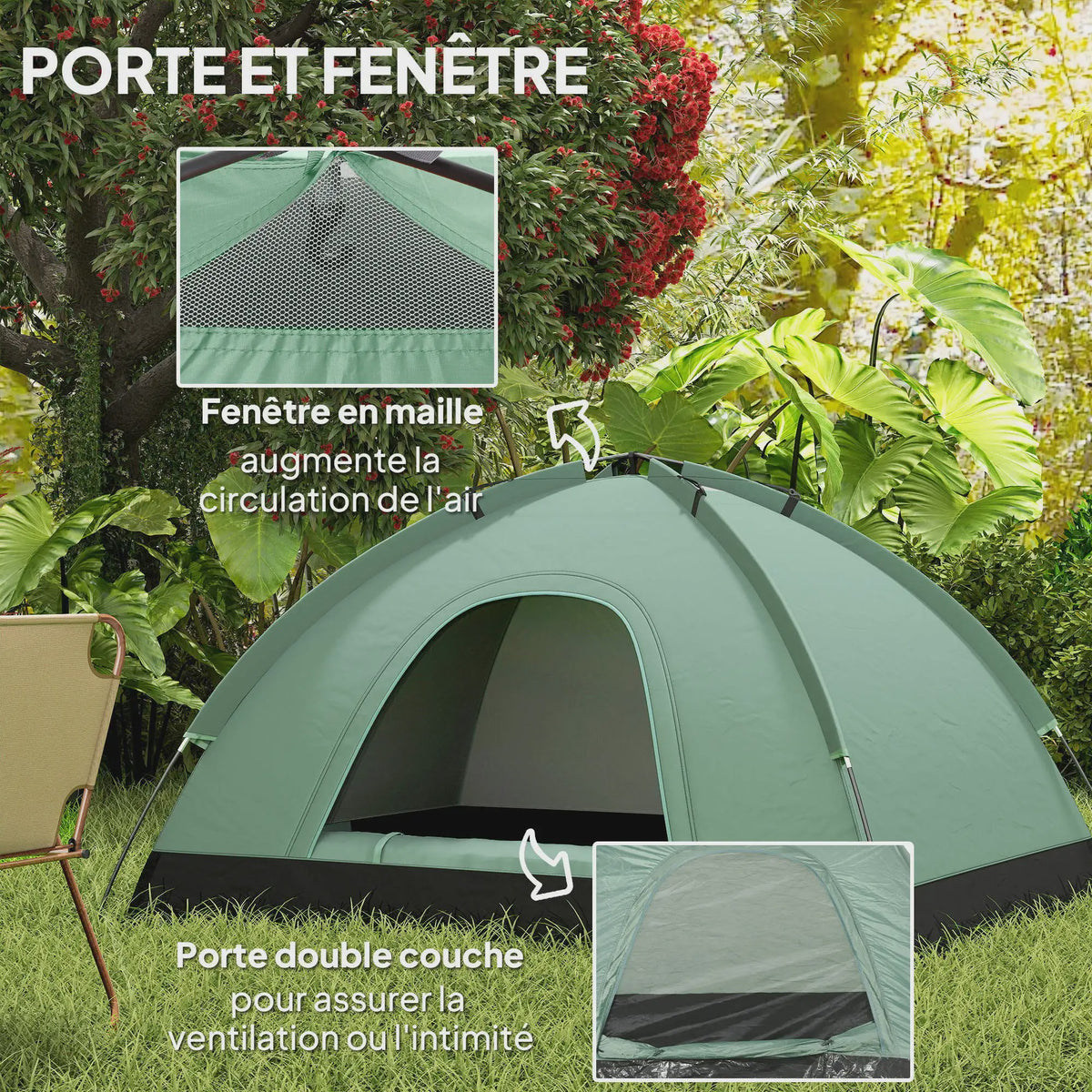 Outsunny 2-Persoons Koepeltent - Camouflage, Lichtgewicht & Ventilerend