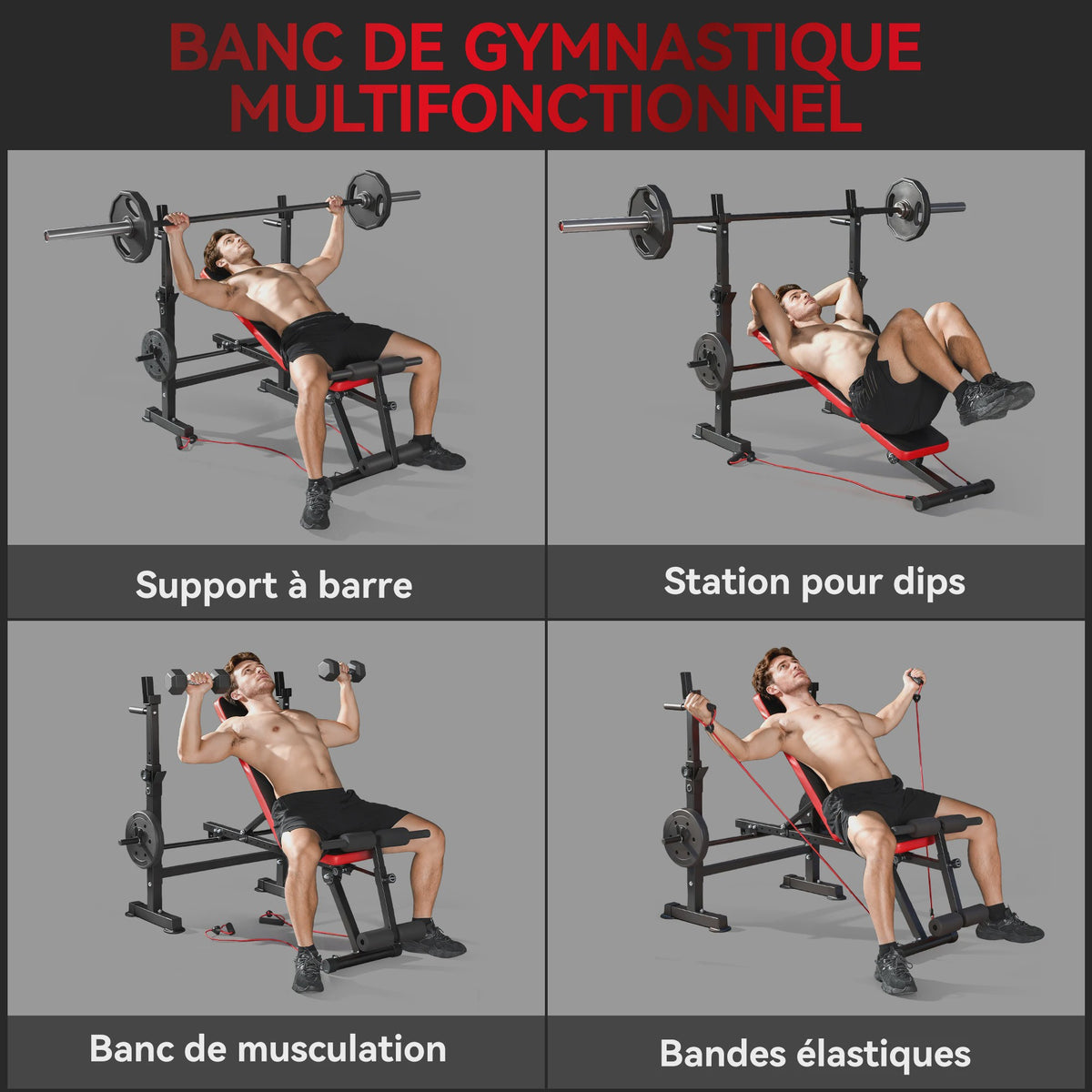 SPORTNOW Multifunctionele Bodybuilding Bank met Verstelbare Rugleuning en Beensteun