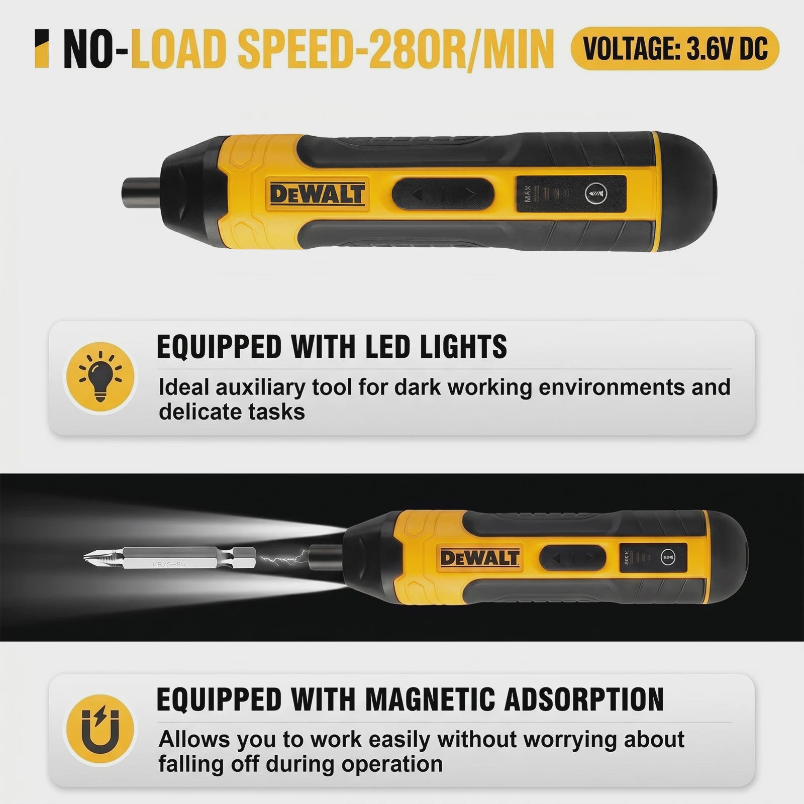 DEWALT Accu Schroevendraaier 3.6V DC - Compact, Oplaadbaar met LED & USB