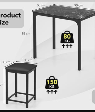 3-Delige Bartafel Set met 2 Krukken - Compact Keuken Tafelblad met Padded Stoelen