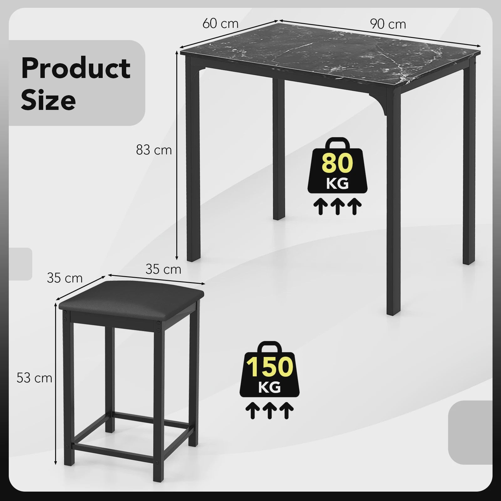 3-Delige Bartafel Set met 2 Krukken - Compact Keuken Tafelblad met Padded Stoelen