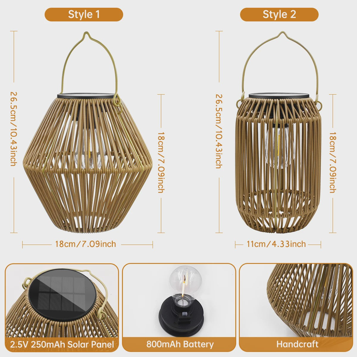 Zonne-energie Lantaarn voor Buiten - Waterdichte Hangende Rotan Decoratie voor Tuin & Terras