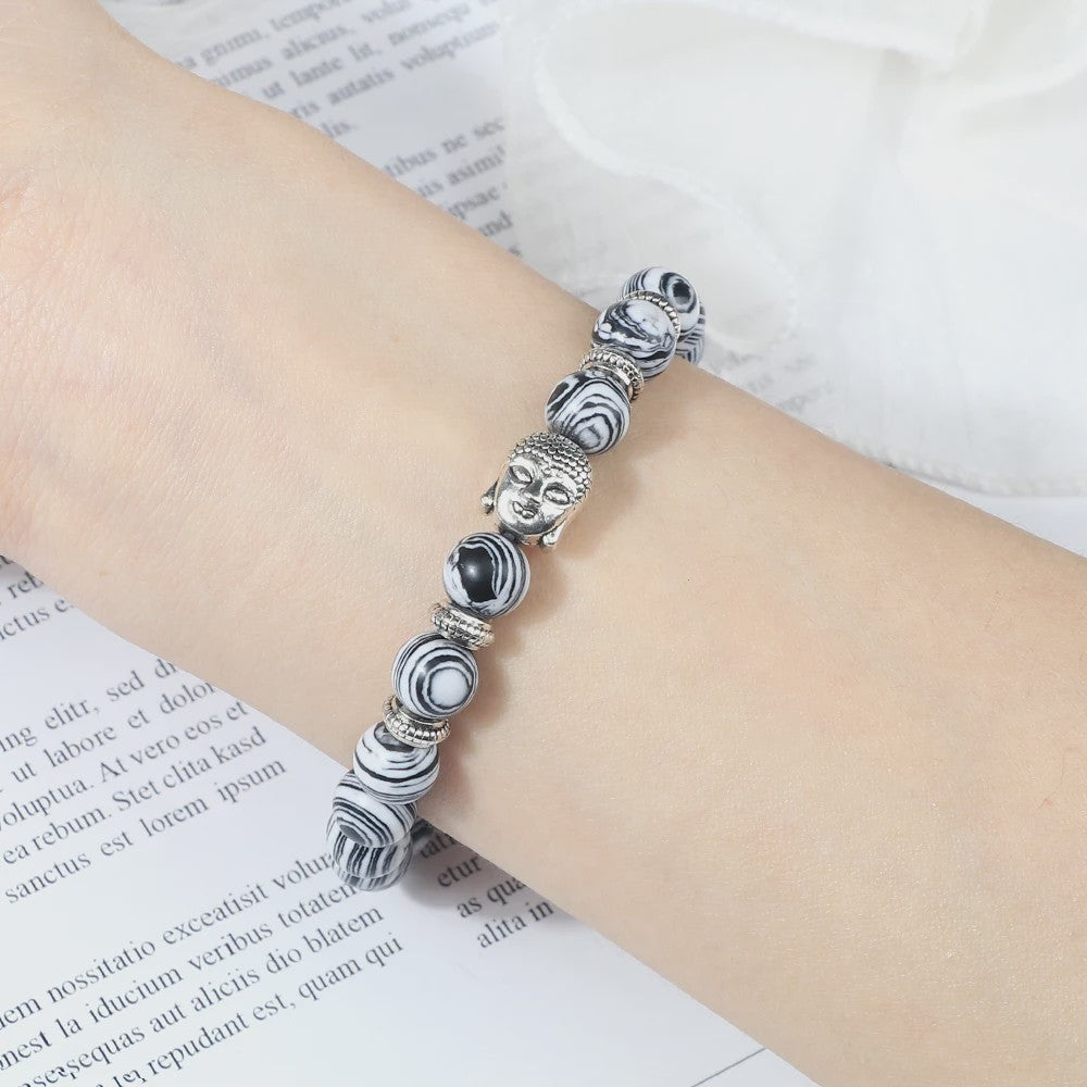 Buddha Hoofd Kralen Armbanden - Natuursteen (Tijgeroog, Vulkanisch, Malachiet, Rozenkwarts)