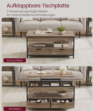 Verstelbare Salontafel met Lade en Open Vak - 100x50cm