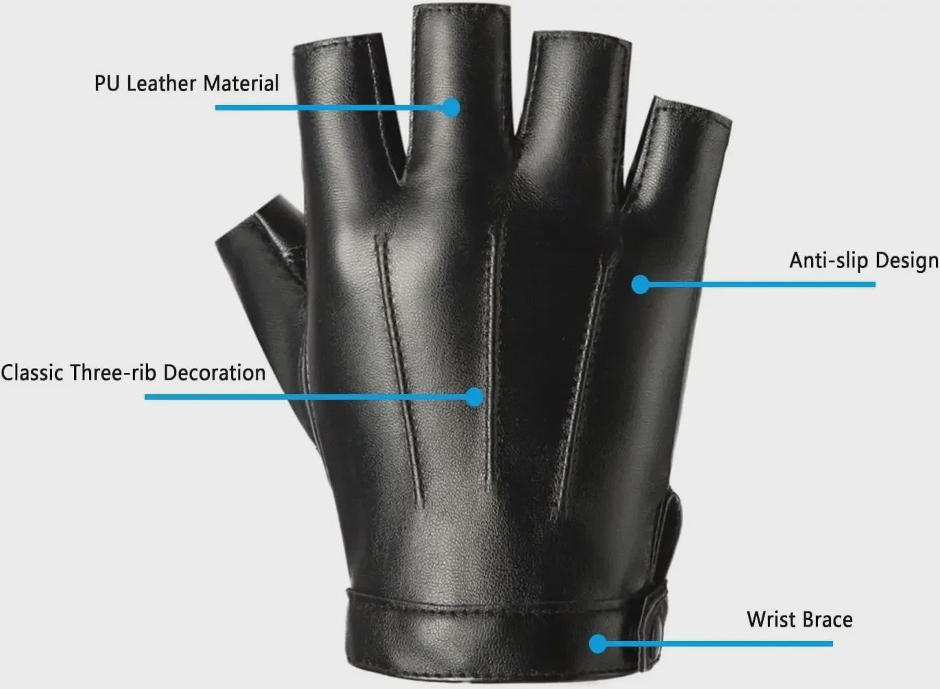 Vingerloze PU Lederen Handschoenen met Anti-slip Laag - Ideaal voor Fietsen, Motorrijden & Outdoor Sport