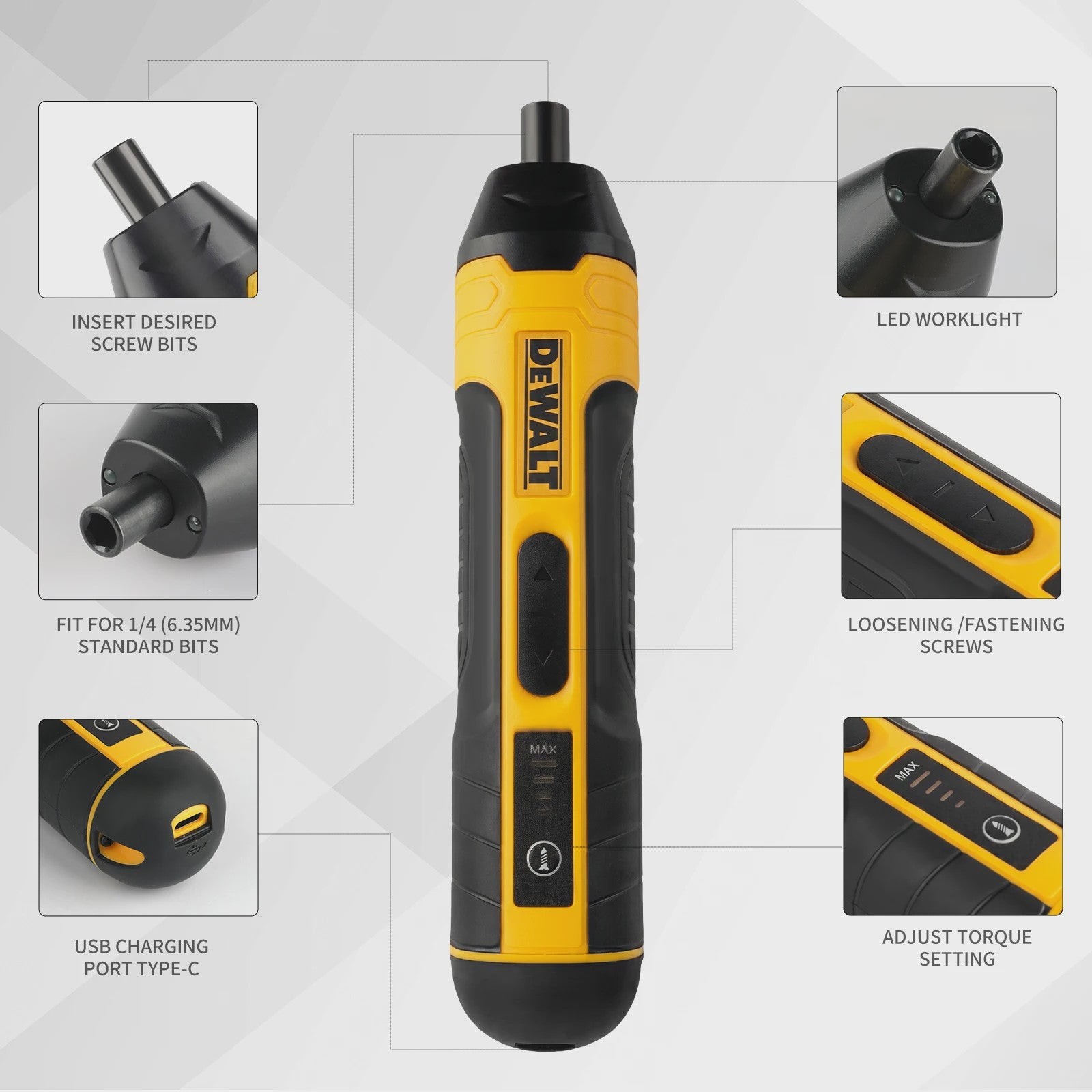 DEWALT Accuschroefmachine 3.6V 5Nm - Compacte Elektrische Schroevendraaier met 1/4" Chuck & 1300mAh Batterij
