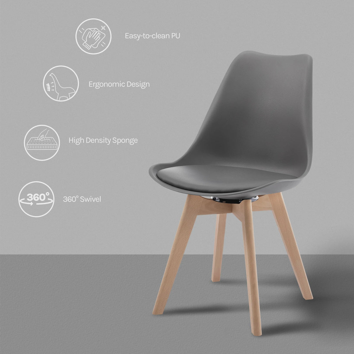 Set van 4xElegante eetkamerstoelen - Kunstleer & Massief Hout - Draaibaar & Comfortabel