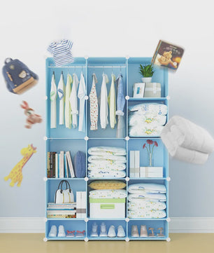 Modulaire Kinder Garderobekast - Ruimtebesparende Plastic Opbergkast met Hangroede & DIY Montage