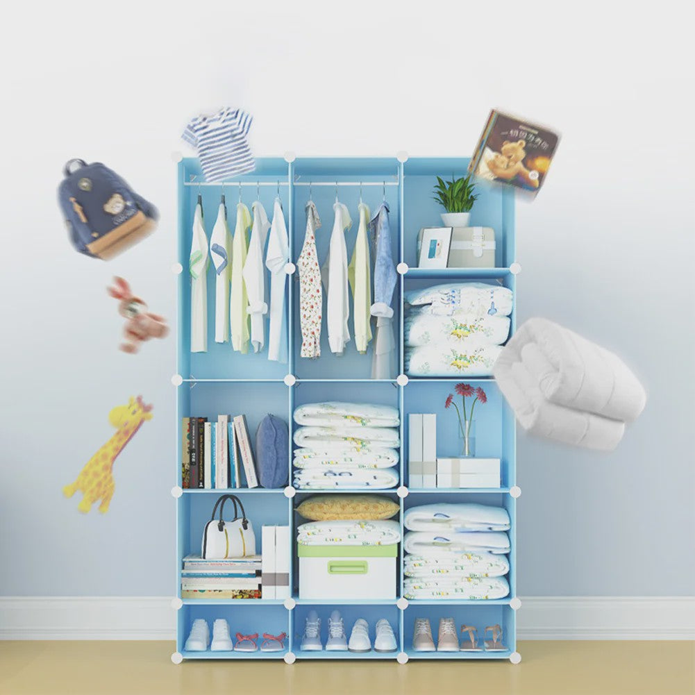 Modulaire Kinder Garderobekast - Ruimtebesparende Plastic Opbergkast met Hangroede & DIY Montage