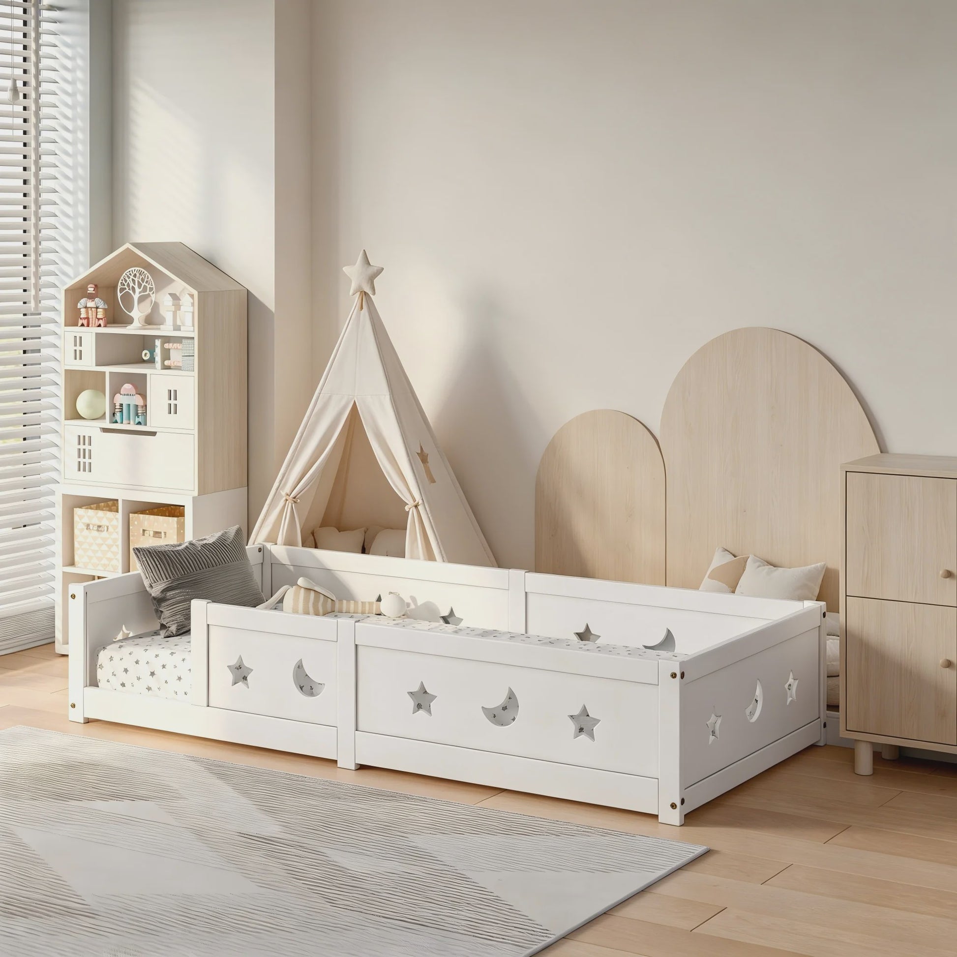 Montessori Houten Kinderbed met Valbeveiliging - Scandinavisch Design - Veilig Peuterbed