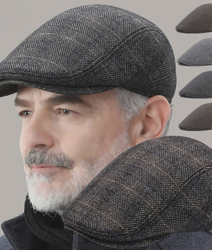 Herfst Winter Heren Flat Cap Wol Blend - Klassieke Baker Boy Pet met Visgraatpatroon