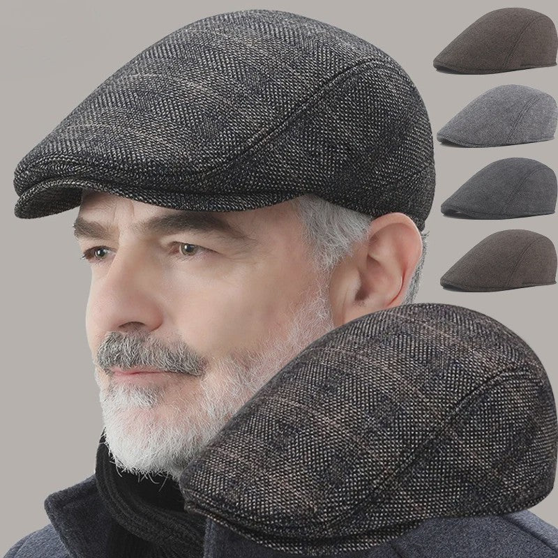 Herfst Winter Heren Flat Cap Wol Blend - Klassieke Baker Boy Pet met Visgraatpatroon