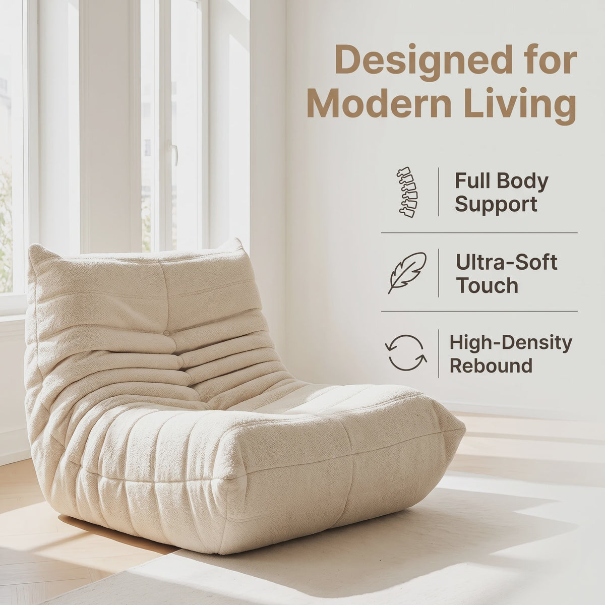 Sherpa Fleece Beanbag Fauteuil - Comfortabele Lounge Stoel voor Woonkamer & Slaapkamer