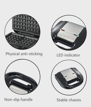 8-in-1 Multifunctionele Contactgrill & Wafelijzer - Wisselplaten voor Broodjes, Donuts, Wafels & Meer