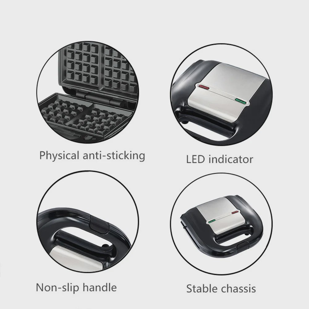 8-in-1 Multifunctionele Contactgrill & Wafelijzer - Wisselplaten voor Broodjes, Donuts, Wafels & Meer