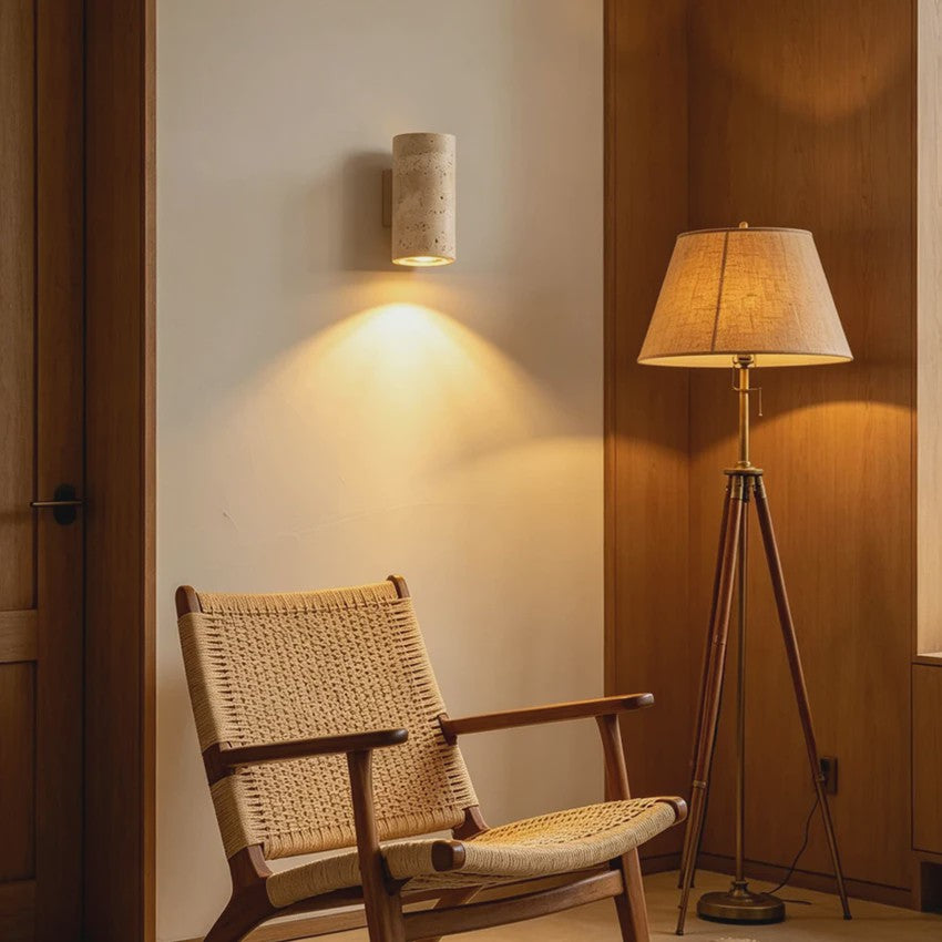 Travertin Wandlamp Cilinder - Sfeervolle Up/Down Light voor Slaapkamer & Woonkamer