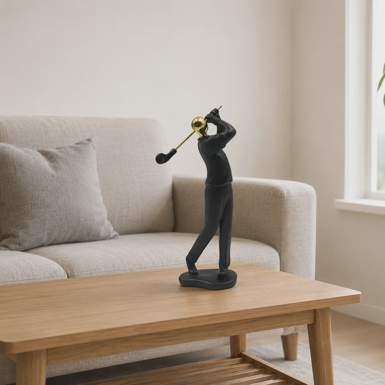 Moderne Golfbeeldje Sculptuur - Decoratieve Figuur voor Bureau & Huis - Goud & Zwart