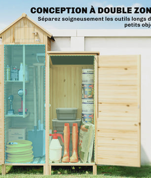 Outsunny Houten Tuinkast met Dubbele Zone en Verwijderbare Planken - 106x57x167 cm
