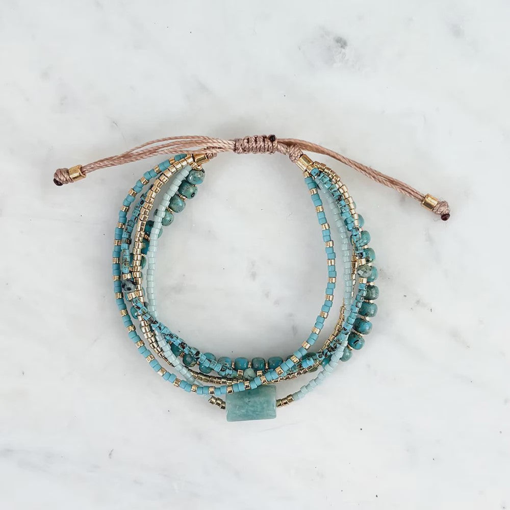 Bohemian Turquoise Kralen Armbanden Set - Multi-Layer Boho Stijl