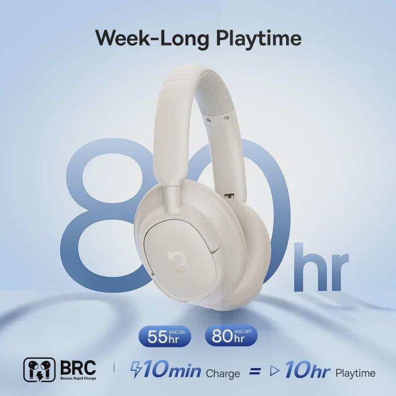 Baseus Bass EH10 NC Draadloze Koptelefoon - 45dB Noise Cancelling, 80 Uur Batterij, Bluetooth 6.0