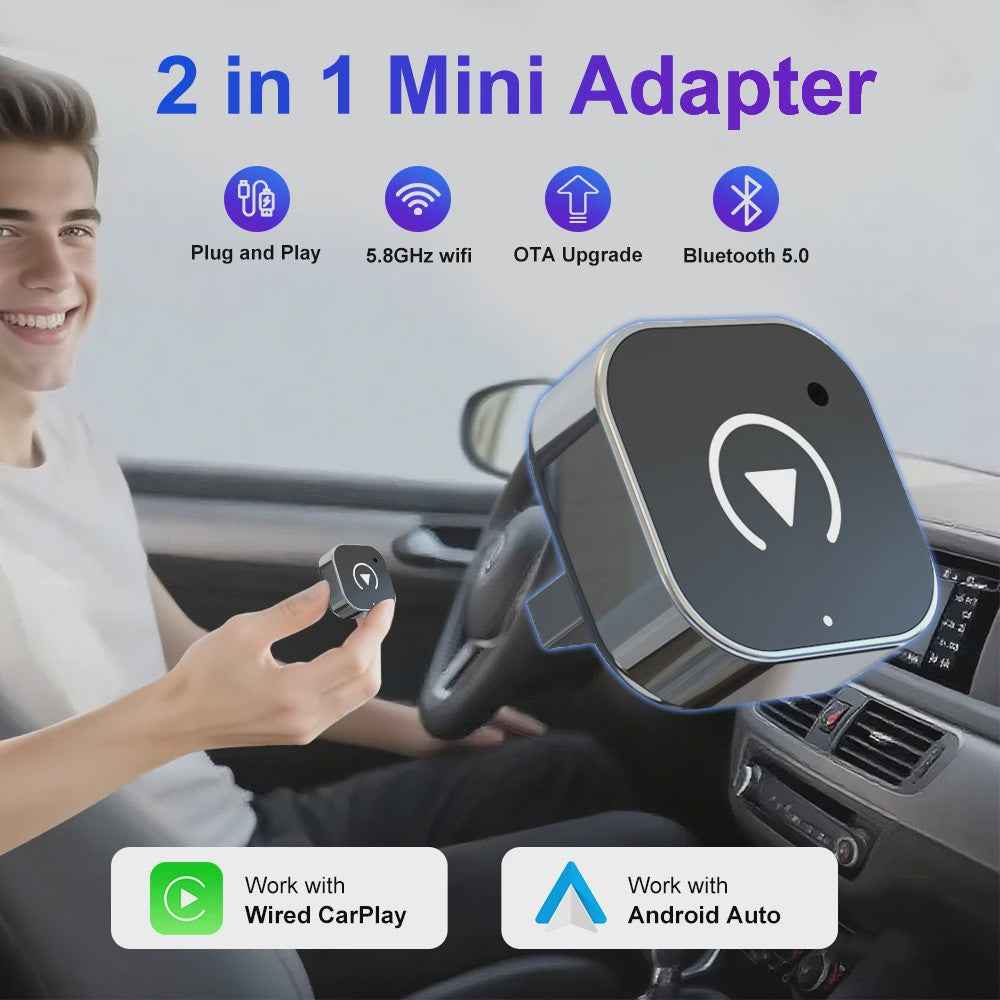Draadloze CarPlay & Android Auto Adapter: Upgrade uw auto met 2-in-1 Plug & Play Dongle