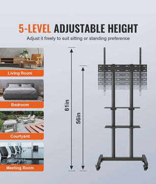 Verrijdbare TV Standaard met Dubbele Legplank en Hoogteverstelling - 32-70 inch