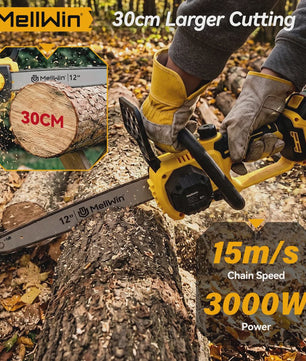 Mellwin 12-Inch Accu Kettingzaag - Krachtig 3000W Brushless, Automatische Olie Systeem