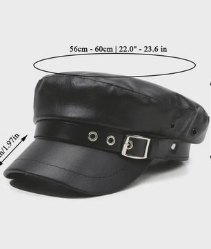 Klassieke Zwarte PU Lederen Baret met Vizier - Retro Stijl Pet voor Dames