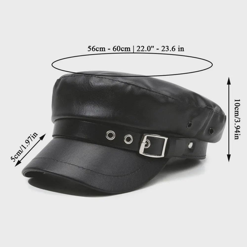 Klassieke Zwarte PU Lederen Baret met Vizier - Retro Stijl Pet voor Dames