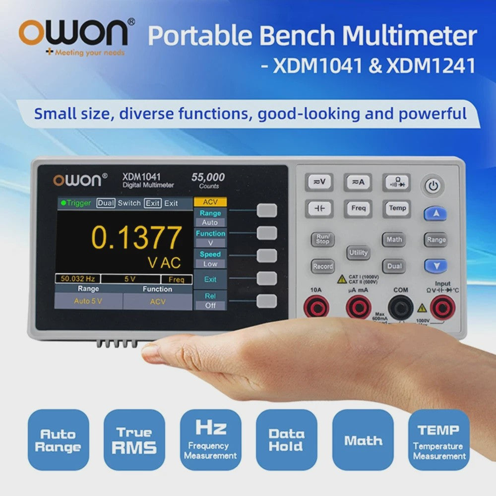 OWON XDM1041 Digitale Multimeter: 55000 Counts, True RMS, 3.5" LCD & USB