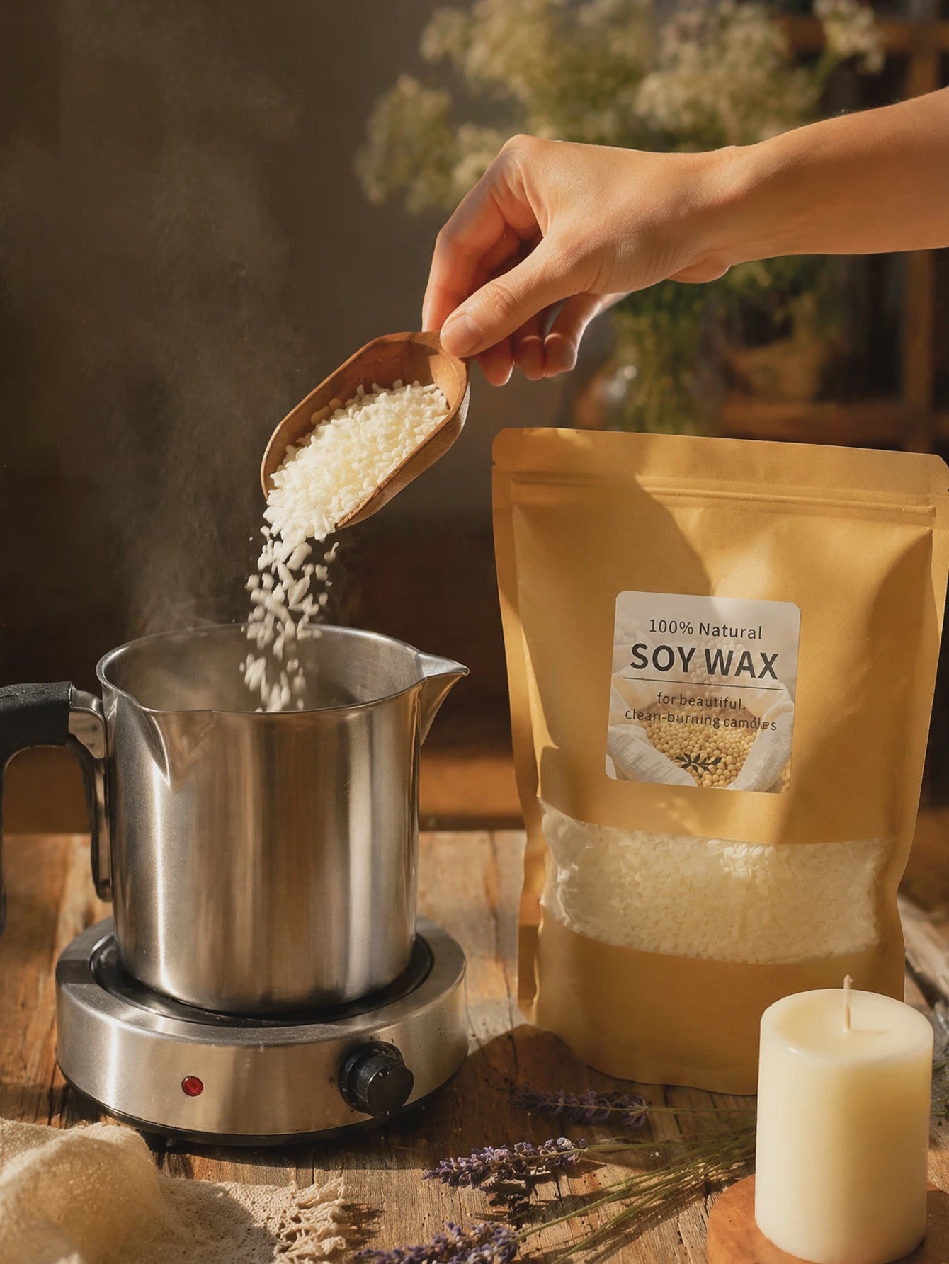 1000g Pure Natuurlijke Sojawas - Ideaal Grondstof voor DIY Kaarsen Maken