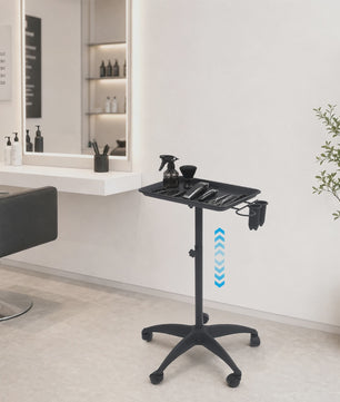 Verstelbare Salon Trolley met Wielen - Zwarte Werkwagen voor Kappers en Barbers