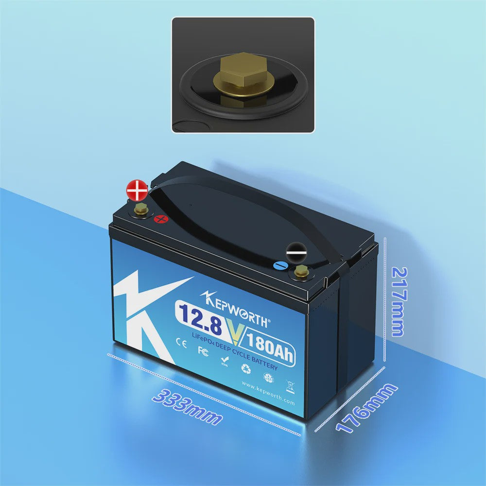 KEPWORTH 12.8V LiFePO4 Accu 180Ah/300Ah met Geüpgrade BMS - 6000 Cycli voor Camper, Boot, Golfkar