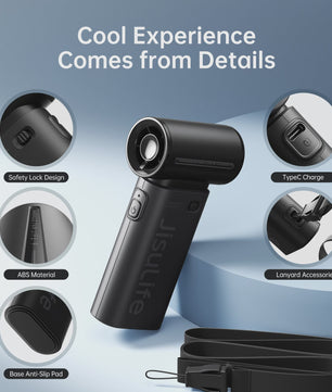 JISULIFE Life9 Draagbare Handventilator - Krachtige Turbo Wind, 18u Batterij, 5 standen, 5000mAh, Compact Zwart