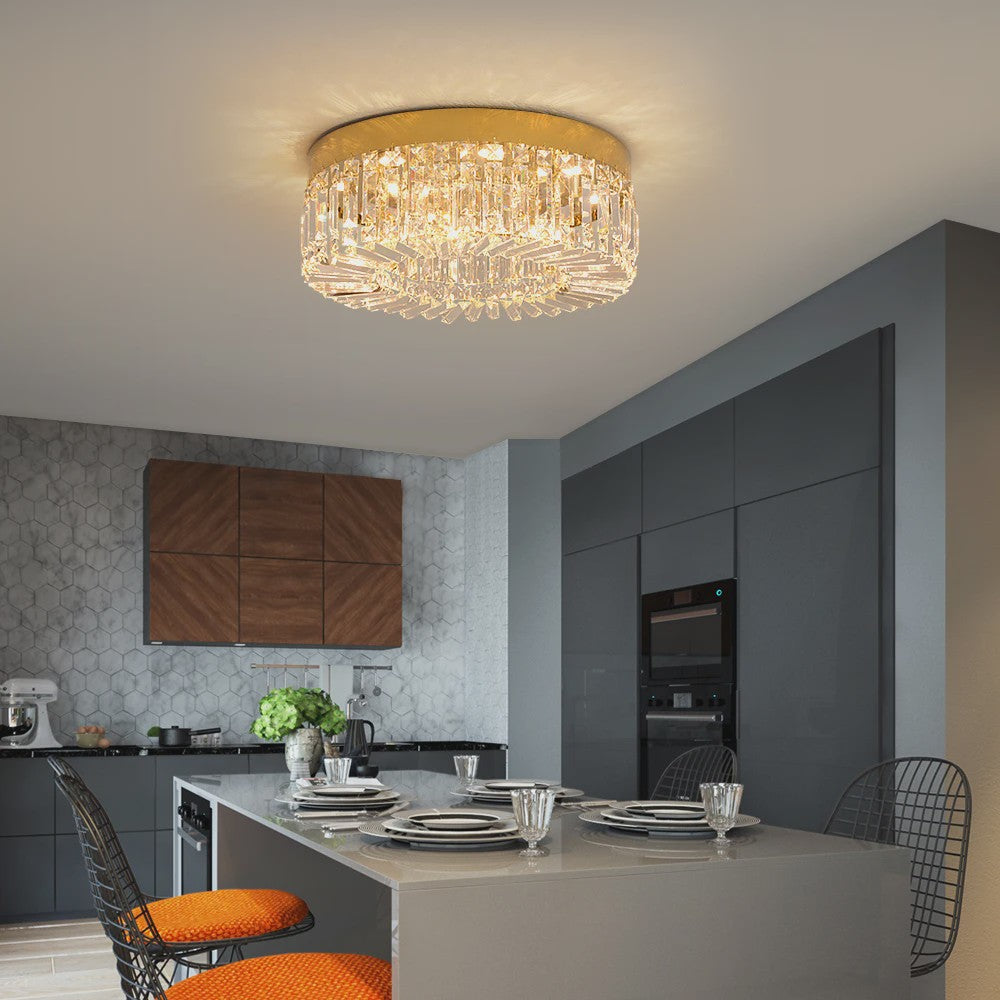 Luxe Kristallen Plafondlamp Goud - Moderne LED Verlichting voor Woonkamer (Ø 40/50cm)