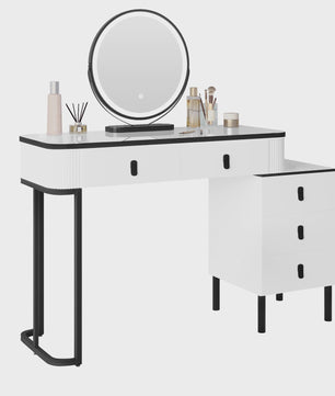 Moderne Kaptafel met LED Verlichting, Verstelbare Spiegel en Ruime Opbergruimte