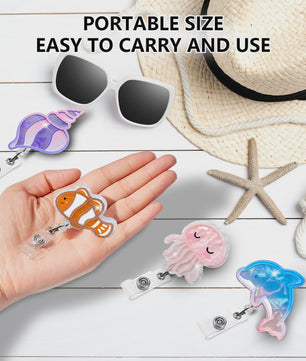 Retractable Badge Reel Clip met Dieren & Koraal - ID Kaarthouder voor Studenten, Dokters, Verpleegkundigen