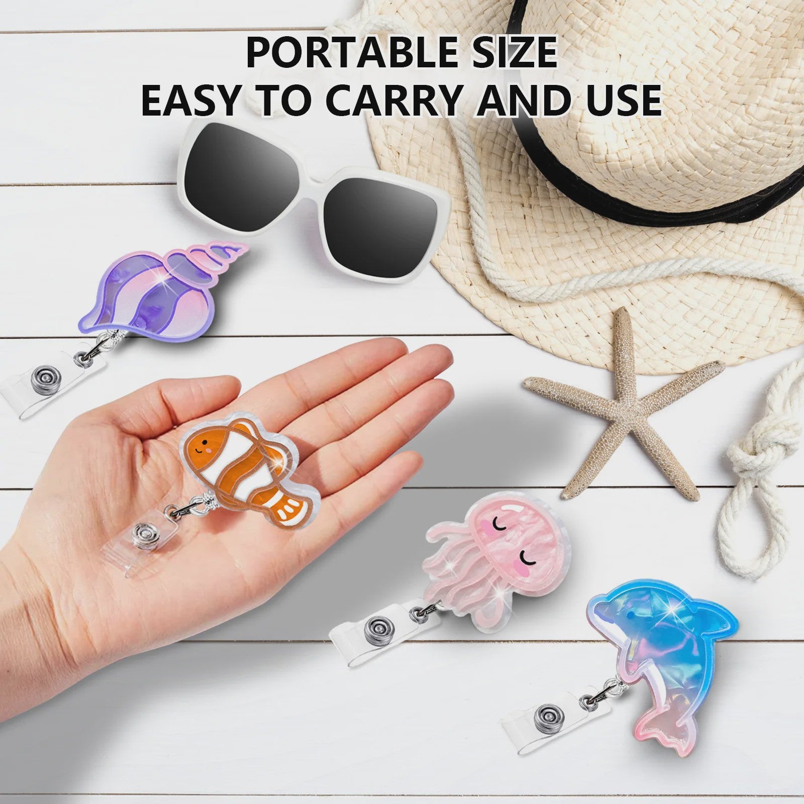 Retractable Badge Reel Clip met Dieren & Koraal - ID Kaarthouder voor Studenten, Dokters, Verpleegkundigen