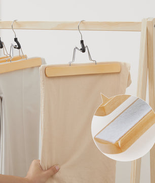 Set van 12 Houten Broekhangers met Anti-slip Grip en 360° Draaibare Chroom Haak