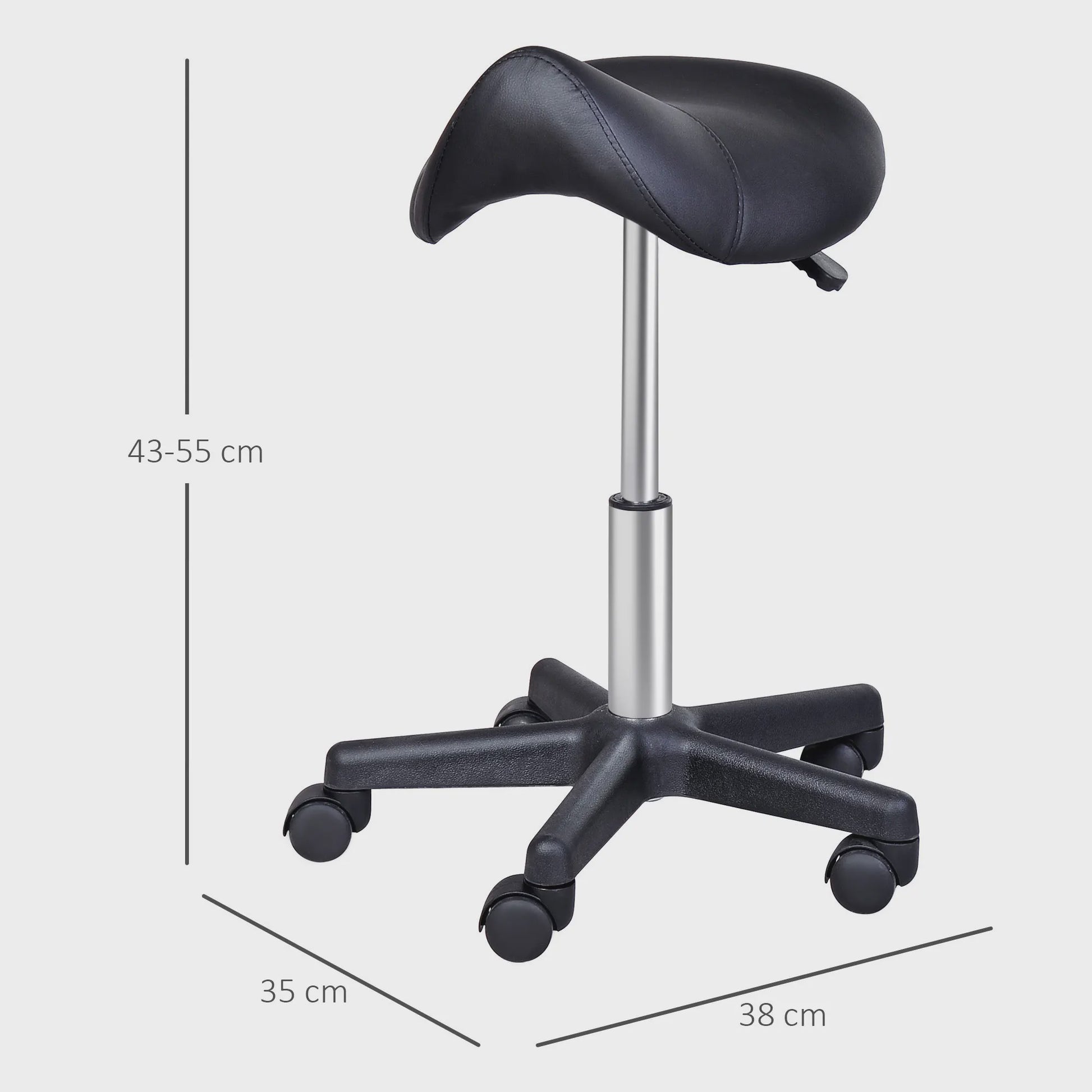 Zadelkruk met Wieltjes - Verstelbare Massagekruk voor Salon, Spa & Tatoeëerder - Zwart