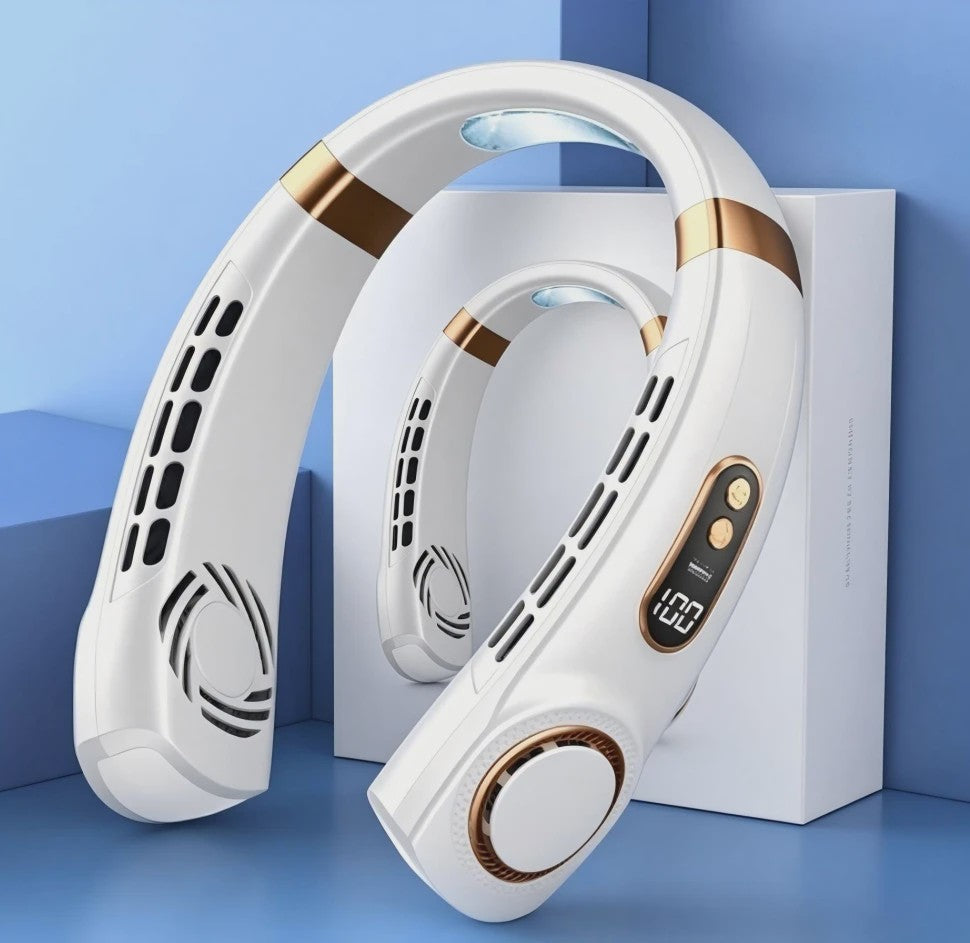 Draagbare Bladloze Nekventilator: USB Oplaadbaar, Stil, 5 Snelheden & LED Display