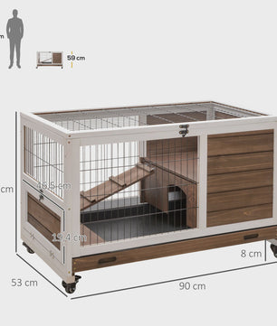 Pawhut Konijnenhok met Open Dak en Uitschuifbare Lade - 90x53x59 cm
