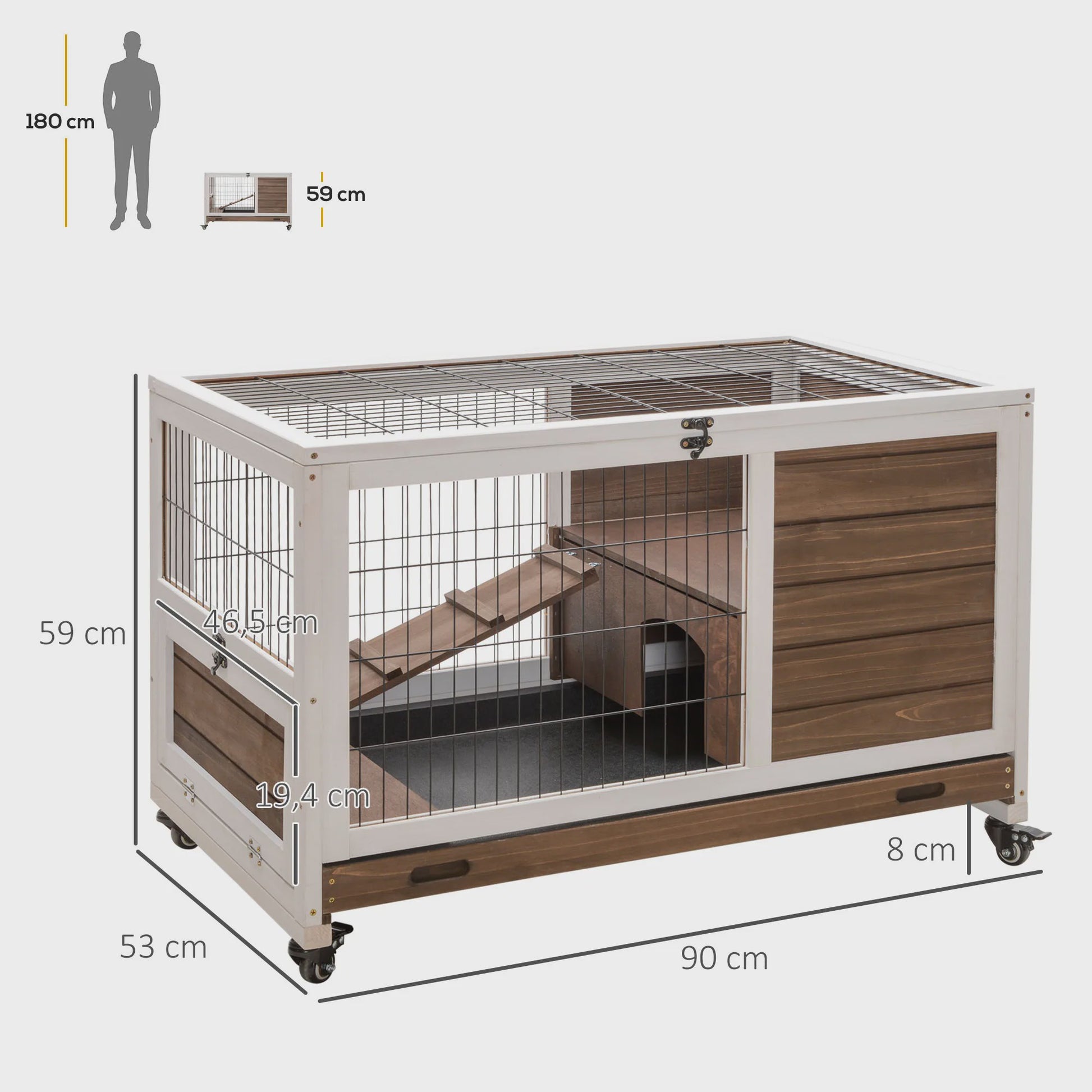 Pawhut Konijnenhok met Open Dak en Uitschuifbare Lade - 90x53x59 cm
