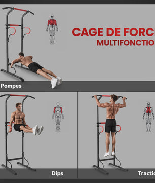 HOMCOM Multifunctioneel Bodybuilding Station - Optrekstang, Dip Station & Meer - In Hoogte Verstelbaar - Zwart/Rood