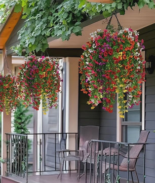 4x Kunst Hangplant - Realistische Nepbloemen met Kleurrijke Bloemen voor Binnen & Buiten Zomer Decoratie