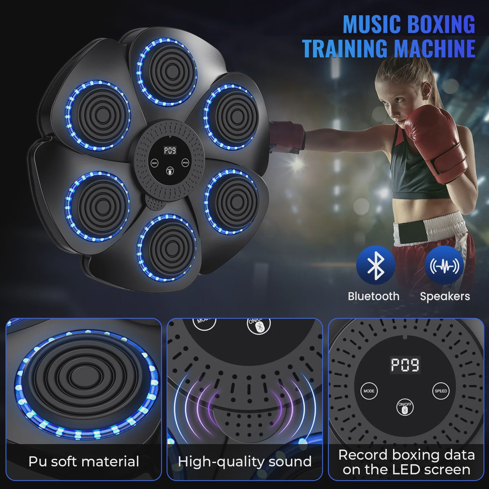 Slimme Muzikale Bokstrainer - Wandmontage Fitnessapparaat met LED Targets